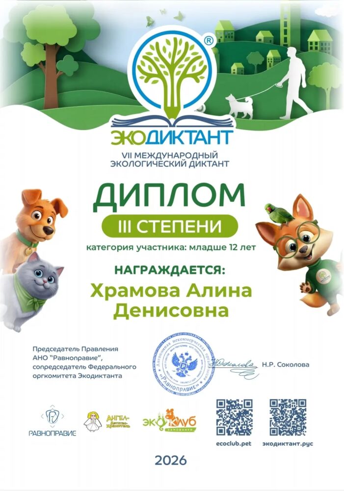 Победы в Международном экологическом диктанте